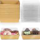 Charcuterie Boxes 20 Pack with Clear Lids, Square Disposable Paper Food Containers to Go Bakery Boxes for Strawberries, Cake Slice, Desserts, Donuts, Party, Wedding, Outdoors and Home Use (Gold)