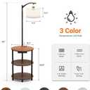 Round Side Table with Lamp and USB Ports, 3-Tier Small End Table for Living Room & Bedroom, Rustic Wood Metal Nightstand for Small Spaces, Easy to Assemble, Rustic Walnut (39.9D x 39.9W x 57.9H ) (1-Pack, Built-in Charging + Lighting, Rustic Walnut)