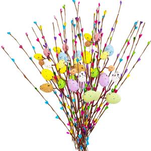 33pcs Artificial Spring Floral Stems Spray Vine with Pastel Eggs and Berries - Table Centerpiece Twig Branches for Baby Shower Birthday Party Floral - Home Centerpiece Wreath Decoration