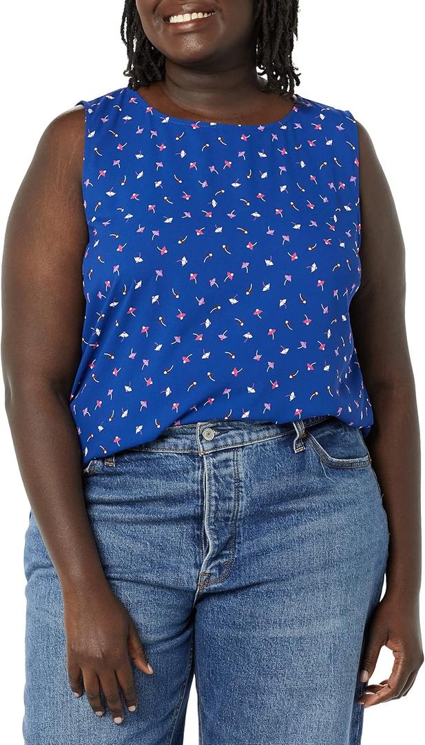 Amazon Essentials Women's Regular-Fit Sleeveless Layering Tank Top, Crew Neck (Blue, M)