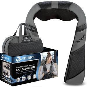 RESTECK Massagers for Neck and Back with Heat - Deep Tissue 3D Kneading Pillow, Electric Shiatsu Shoulder Massage, Foot, Legs, Body - Relieve Muscle Pain - Office, Home & Car (Black/Grey)