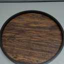 Rustic Round Wood Decorative Coffee Table Tray Farmhouse Decor with Wood Texture Boho Ottoman Serving Tray for Kitchen Counter Home (Dark Brown)