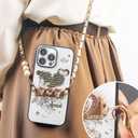 Compatible with iPhone 14 Pro Bling Case with Pearl Crossbody Chain Glitter Love Heart Diamond Rhinestones Floral for Girly Women Soft TPU Bumper Full Camera Lens Protector Cover, White