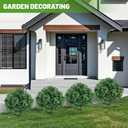 Artificial Boxwood Topiary Ball Trees, 4 Pack Artificial Shrubs Bushes with Ground Spike, Fake Plants for Outdoor Front Porch Decor UV Resistant