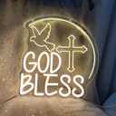 God Bless Neon Signs for Wall Decor, Neon LED Sign God Bless Baptism Decorations Primera Comunion God First Holy Communion Decorations for Baptism Party, 12.5" x 13.3"