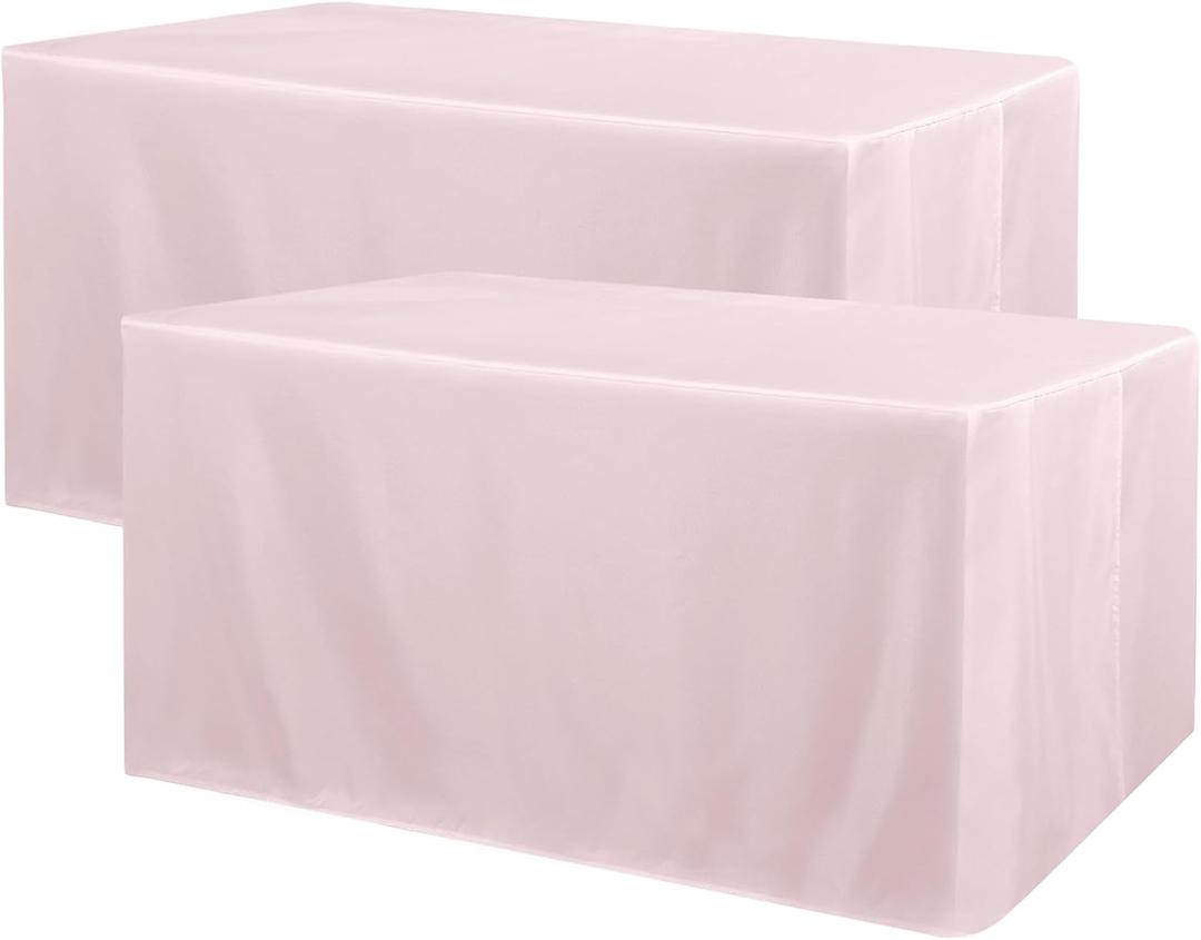 Obstal 2 Pack 4ft Tablecloths for Rectangle Tables - Water Resistant Washable Fabric Polyester Rectangle Table Cover Protector for Wedding, Banquet and Trade Shows, 48" L x 24" W x 30" H, Dusty Pink