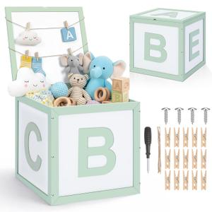 Novabright Wooden Baby Shower Box New Baby Crate Closet for Pregnancy New Parent Party Decorations with Letters Shower Gifts Basket Party Blocks Backdrop for Boys and Girls(Sage Green)