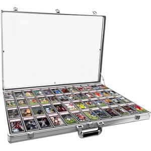 Portable Trade Show Display CaseAluminum Glass Display Case for CardsCard Show Display case,Can Store Anti-Ultraviolet Cards for Jewelry, Trading Card, Collectibles Shows (Silver, 1 PCS/34 inch)