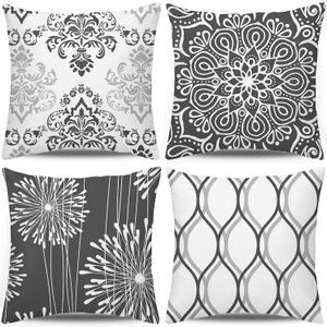 Coliuso Decorative Throw Pillow Covers 20x20 Set of 4, Dark Grey and White Modern Simple Square Pillow Case Cushion Cover for Sofa Couch Farmhouse Outdoor Living Room