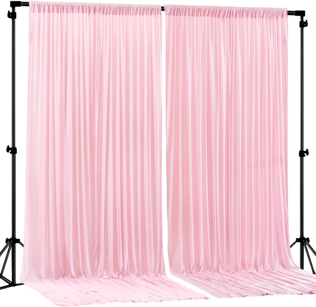 Pink Backdrop Curtains-Wrinkle-Free Polyester Photography Drapes Party Curtain Background for Baby Shower Wedding Decorations- 8 X10FT (Pink) (W4' X H10'(2 Panels))