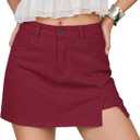 luvamia Skorts Skirts for Women Denim Mini Skirt Side Slit with High Waisted Jean Shorts Stretchy (Red, M)