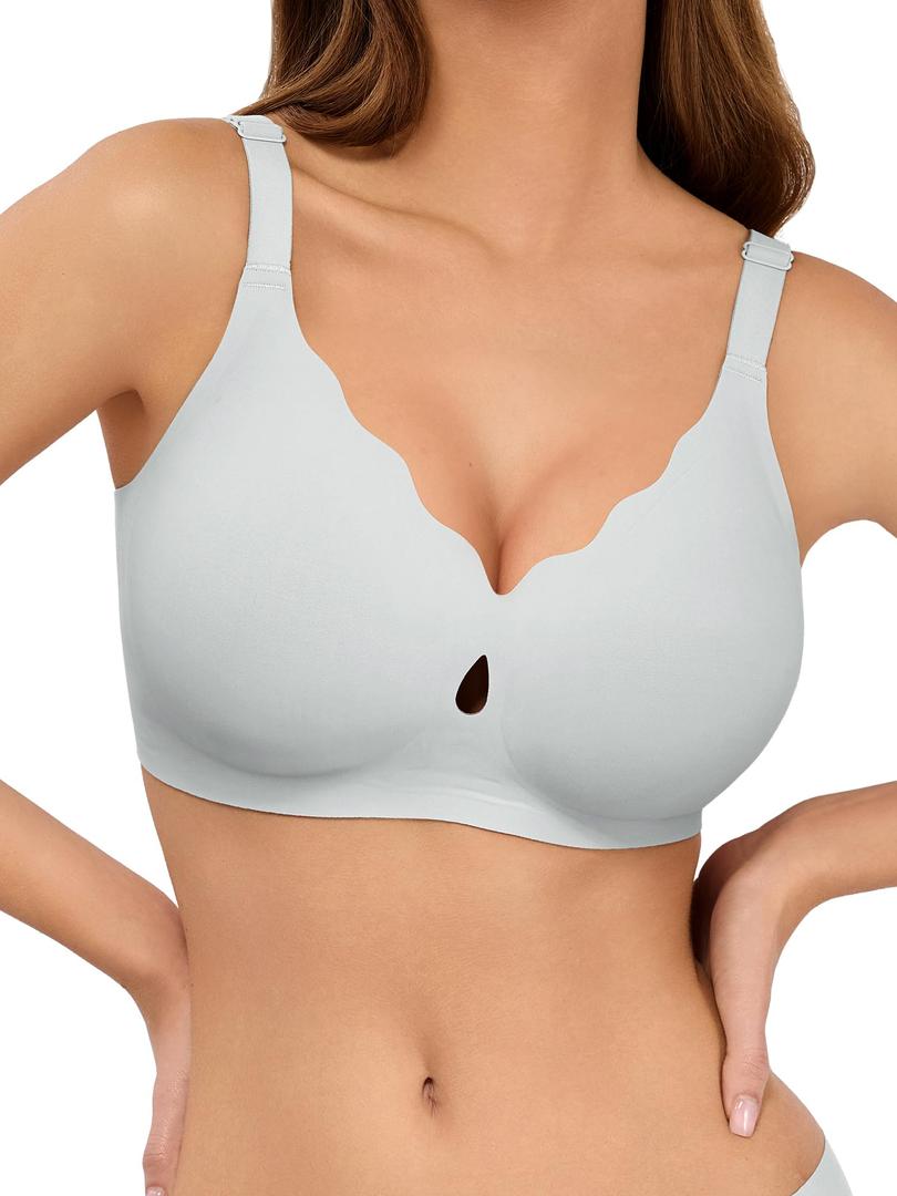 LUCKMEEY Bras for Women No Underwire Wave Push Up Wireless Bra Seamless Bras Full Coverage Bralettes Lift Everyday Bra Sky Blue XX-Large (Blue, XXL)