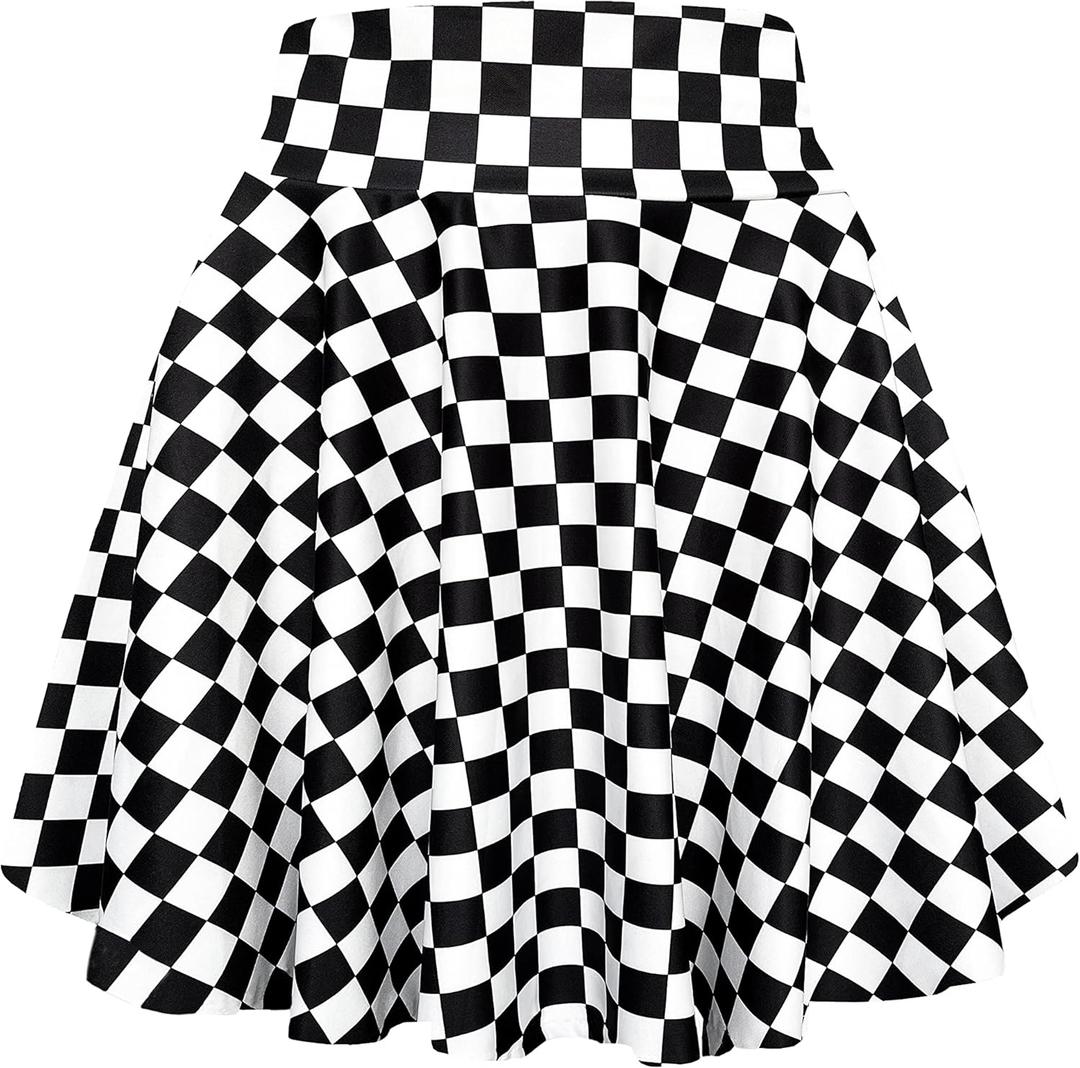 Afibi Women's Casual High Waisted Mini Flared Print Pleated Skater Skirt (XX-Large, Plaid White)