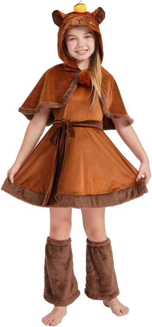 Capybara Kids Costume Set, Halloween Costume 3-Piece Outfit Cute Animal Dress-Up for Parties, and Playtime (Large, Brown)