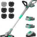 Litheli 20V 12 Inch Cordless String Trimmer/Edger, 2 X 2.0Ah Battery Powered Weed Eater with Auto-Feed for Lawn Trimming/Edging, with 6 Pcs Grass Cutter Spool Line, Fast Charger Included