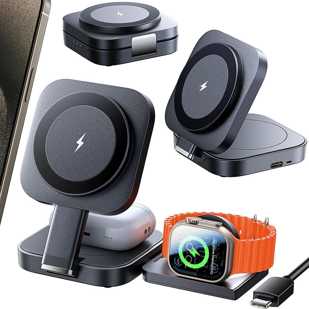 LISEN for MagSafe Charger Stand for iPhone Magnetic Apple Watch Airpods Charging, Airplane Gadgets Magsafe Kickstand for iPhone Wireless Charger Gifts for Women Men Travel Essentials
