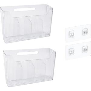 2 Pack Kitchen Wrap Organizer Clear Wall Mounted Bathroom Organizers and Storage Bins for Narrow Space, BPA Free Perfect for Food Storage, Silver Foil, Wax Paper, Sandwich Bags, Plastic Wrap-Mounts