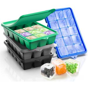 Silicone Ice Cube Trays With Lids 4 Packs, Lxndaser Easy Release Silicone Ice Cube Molds for Freezer, 60 Grids Leak-Proof Stackable Square Ice Trays for Cocktail, Whisky, Baby Food,coffee