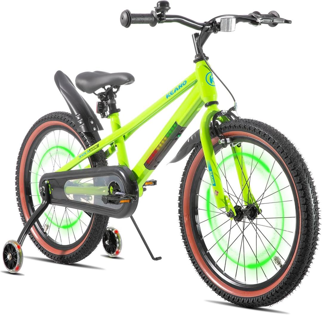 KEANO 20 Inch Kids Bike with Training Wheels, Children Bicycle for 6-10 Years, Green