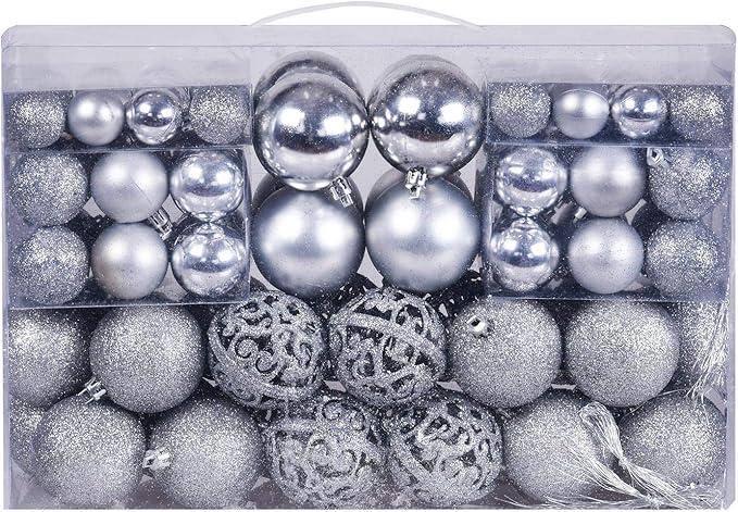 Christmas Balls Tree Ornaments Set, Shatterproof Xmas Decorations Set with Reusable Hand-held Gift Package for Holiday Indoor Tree Decor, Silver Christmas Balls Tree Ornaments Set, Shatterproof Xmas Decorations Set with Reusable Hand-held Gift Package for Holiday Indoor Tree Decor, Silver