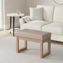 SIMPLIHOME Milltown Small Ottoman Bench - 27" Wide x 18" High Upholstered Vegan Leather Rectangle Footstool Ottoman in Ash Blonde, Contemporary Bench for Living Room with Cushioned Seat, Assembled, 14.3"D x 26.8"W x 18.4"H
