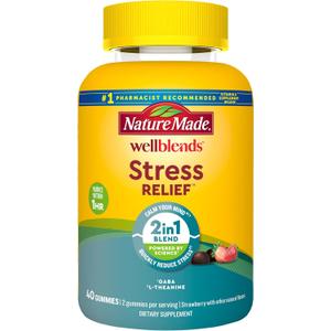  Nature Made Wellblends Stress Relief Gummies, L theanine 200mg to Help Reduce Stress, with GABA 100mg, Same Day Stress Support, 40 Strawberry Flavor Gummies, : BB Date: Sep 2026