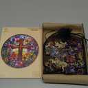 Jigfoxy Wooden Puzzles for Adults, Stained Glass Cross Jigsaw Puzzle with Unique Animal Shaped Pieces, Christian Religious Craft, Christmas Thanksgiving Gift (S-8.5 * 8.5in-100pcs)