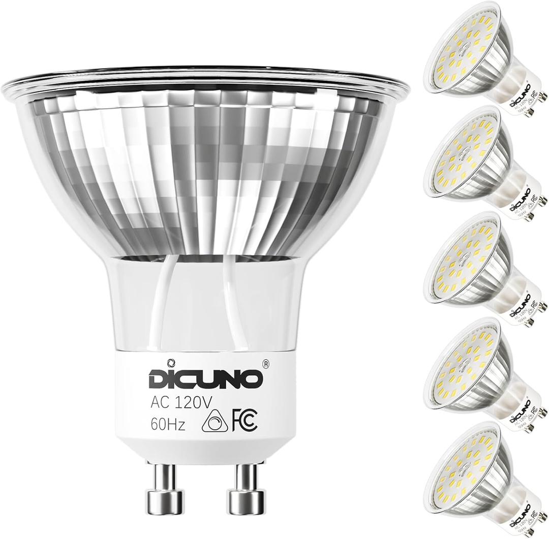 DiCUNO GU10 LED Bulb Dimmable, Daylight White 5000K, 60W Equivalent, High Brightness 700LM, MR16 GU10 LED Bulb for Track Lighting, 120V 6W Light with 120 Beam for Kitchen, Range Hood, Pack of 6