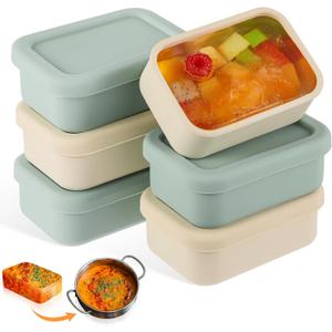 6 Packs 1 Cup Silicone Soup Freezer Molds with Lid Silicone Soup Freezer Trays Rectangle Reusable Food Preserving Tray Freezing Sauces Stews(Sage Green, Beige)