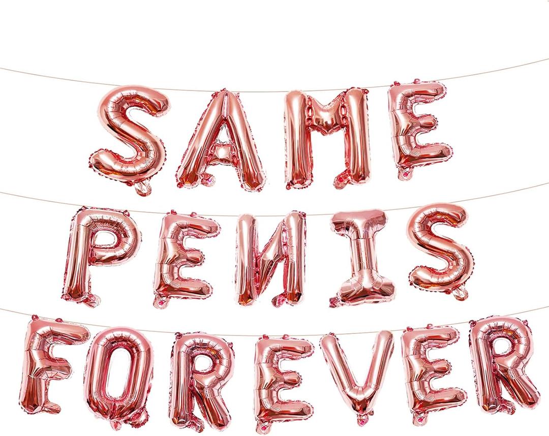2 x 16 Inches Same Forever Balloons Hanging Banner Decorations, Rose Gold Aluminum Foil Letter Balloons for Wedding Bachelorette Bridal Shower Hen Party Supplies