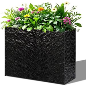 BAYN 32x12x24 Inch Rectangular Metal Planter Box – Black Hand-Hammered Metal Planter with Pre-Drill Holes, Heavy Duty Outdoor Garden Planter for Patio, Porch, Yard