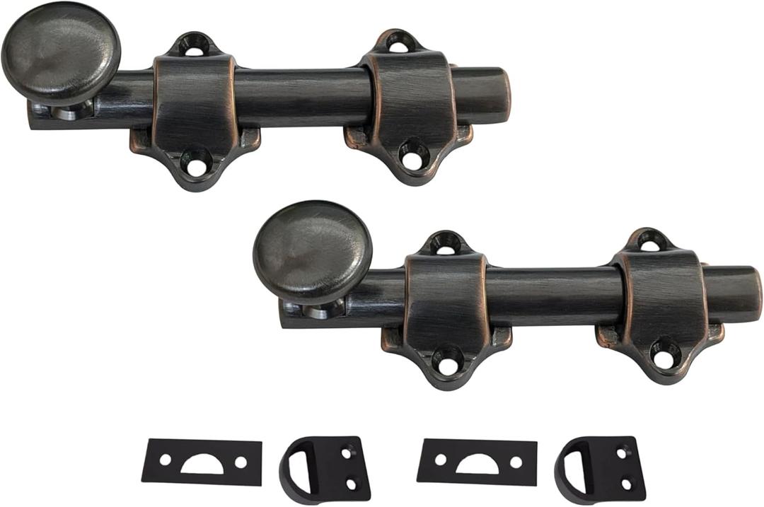 QCAA Solid Brass Dutch Door Bolt, 4", Classic Bronzed, 2 Pack, Made in Taiwan