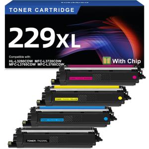 TN229XL 229XL TN229 High Yield Toner Cartridge Compatible Replacement for Brother TN229XL TN-229 Works with Brother MFC-L3720CDW L3780CDW L3765CDW HL-L3220CDW L3280CDW L3300CDW Printer (4-Pack Color) (Black Cyan Magenta Yellow)