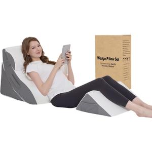 Wedge Pillow Set for After Surgery 4PCS Orthopedic Bed Wedge Pillows for Sleeping Adjustable Memory Foam Triangle Support for Back Pain Relief, Acid Reflux & Recovery (Grey)