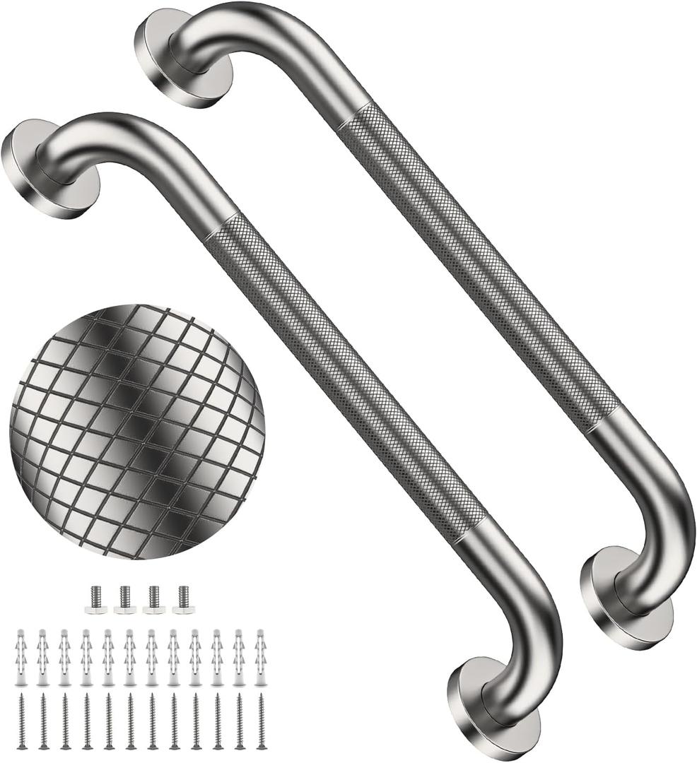2 Pack 20 Inch Brushed Nickel Anti-Slip Knurled Shower Grab Bar