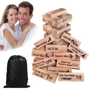 Lust Tower Games for Adults Super Naughty Tumbling Block Tower Wooden Stacking Block for Couples Date Night Ideas for Valentine Lover Drunking Games (48pcs)