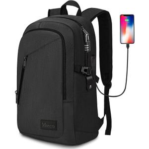 Mancro Business Travel Laptop Backpack, Anti Theft Slim Laptop Bag with USB Charging Port for Men and Women, Water Resistant Computer Bag Fits 15.6 Inch Laptop and Notebook (Black)