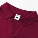 Women's V-Neck Ruffle Design Polo Shirts Short Sleeve Collared Loose Casual Tunic Blouses with Pocket (Red, M)