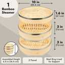 Juvale 2-Tier Steamer Pot Insert with Steel Rings - 10" x 6.5", Beige - Bamboo & Steel Stackable Basket for Rice & Dumpling Steamer for Vegetables
