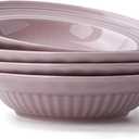 Wide Rim Soup Bowls, 11oz Small Capacity Rimmed Pasta Bowls Set of 4, 8 Inch Ceramic Salad Bowl, Shallow Plates, Elegant Dinner Cereal Serving - Microwave Dishwasher Oven Safe - Purple