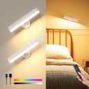 Wall Sconces Rechargeable 7500mAh Battery Operated Wall Lights Cordless LED Wall Lamp, Touch and Remote Control, 3 Colors Wall Lamps 360 Rotate Dimmable Brightness with 15 RGB Colors (White-2P)