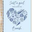 JXREQ Blue Coquette Bow Coastal Beach Notebook, Preppy Ocean Journal, Coastal Seashell Conch Journal, Blue Aesthetic Beachy Office Supplies, Just a Girl Who Loves the Beach Spiral Notebook 5.5x8.3