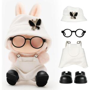 4pcs Dolls Outfit Set, Hat & Overalls for 17 cm Doll Clothes Accessories Suit, Stylish Clothes for Doll, Cute Outfits for Dress up Unique Style with Premium Fabric, White