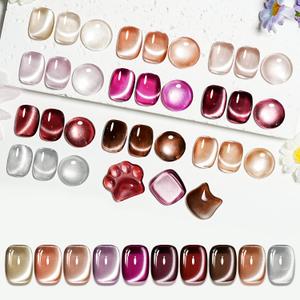 JODSONE Cat Eye Gel Nail Polish Set Pink Rose Red Sliver Collection 10 Colors Holographic Sparkle Cat Eye with Base Coat Top Coat Magnet DIY Nail Art Gift (10Color-CE-01)