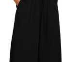 KISSMODA Women Palazzo Pants Summer Boho Bagyy Wide Leg High Smocked Waist Flowy Beach Casual Trousers with Pockets (Small, A All Black)