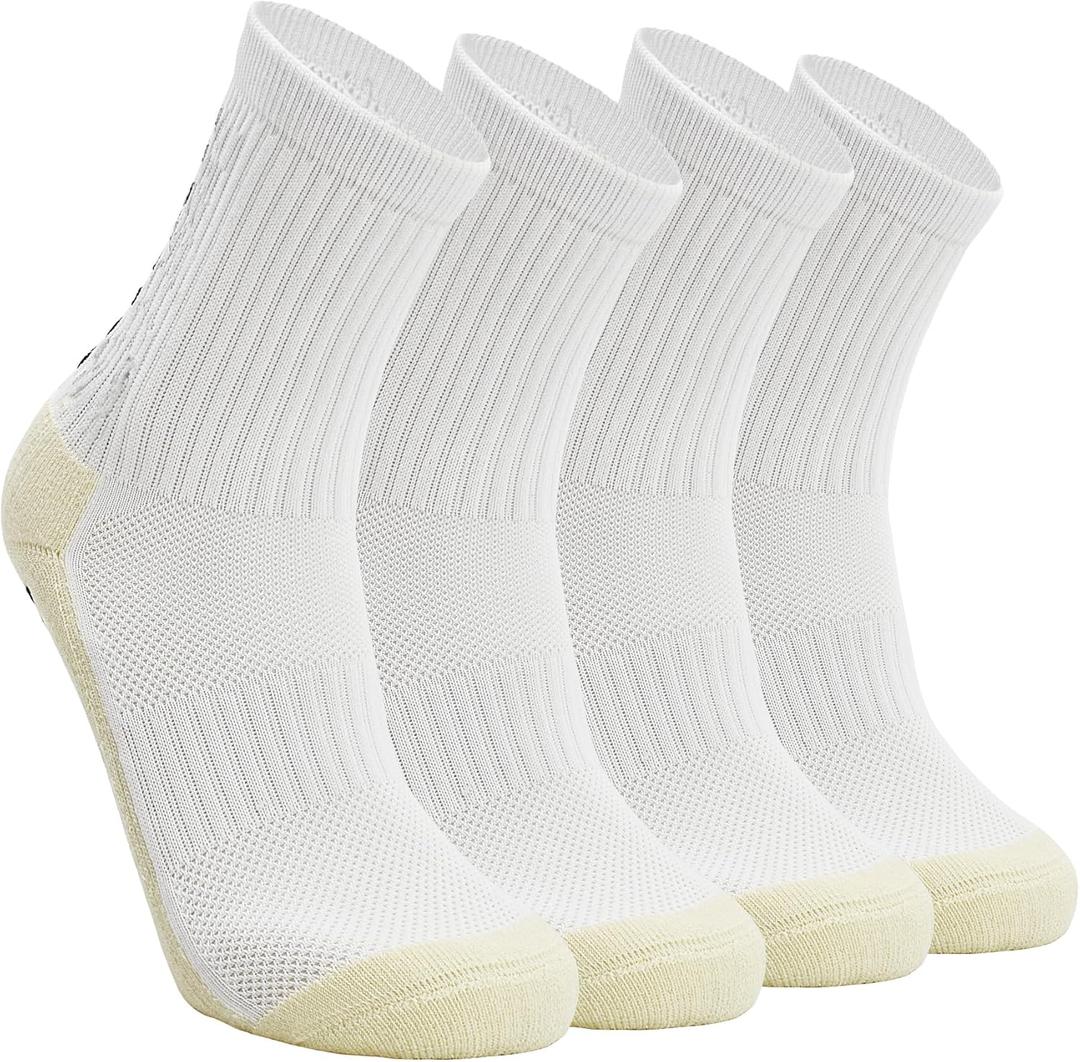 SkiBeaut Kids Soccer Grip Athletic Socks, 4 Pack Anti Skid Football Youth Grippy Slipper Socks for Youth Boy Girl 12-16 Years (#4 Wihte- 4 Pairs)