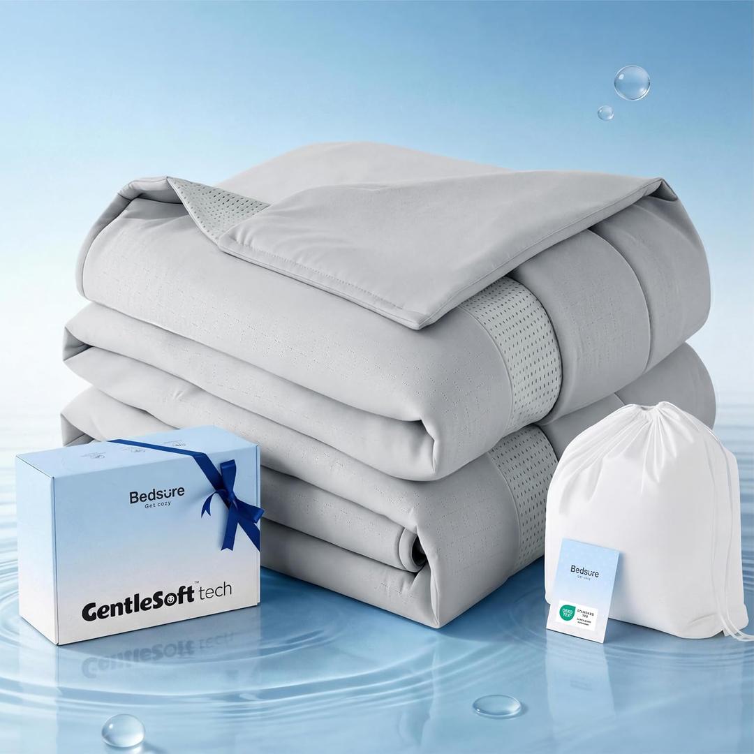 Bedsure Cooling Comforter Queen Size - Cooling Blankets for Hot Sleepers, Lightweight Summer Comforter, Q-Max>0.45, 4X Breathable & Quick-Dry, Oeko-TEX Certified, Grey, 90x90 Inches