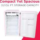 Frigidaire Retro Compact Refrigerator with Chiller, 3.2 cu ft Countertop Fridge, Built-In Bottle Opener, Rounded Corners, Premium, for Office, Bedroom, Dorm Room, Cabin, 18.5D x 20W x 31.5H (Pink)