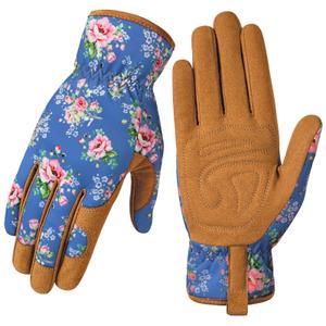 Garden Gloves for Women - Breathable leather Floral Gardening Gloves with Grip, Thorn-Proof Puncture-Resistant Work Gloves for Weeding, Digging, Planting, Raking and Pruning, Green Flower