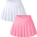 OQQ Women 2 Piece Mini Skirts 2 in 1 Flowy Sexy Basic Stretchy Cross Over Flared Casual Skirts White Candypink, Large